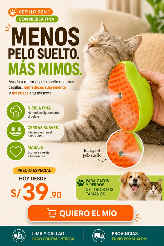 Cepillo 3 en 1 con Niebla para Perros y Gatos